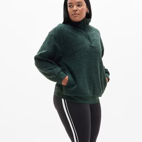 Athleta Forever Fleece Cloud 1/4 Zip Sweatshirt Color Pine - Picture 3 of 5